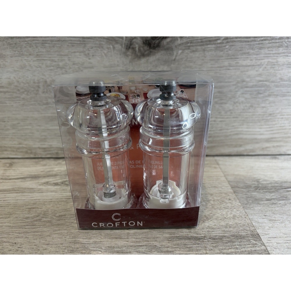 Crofton 2pc‎ Piece Salt And Pepper Mill Set Clear New In Box